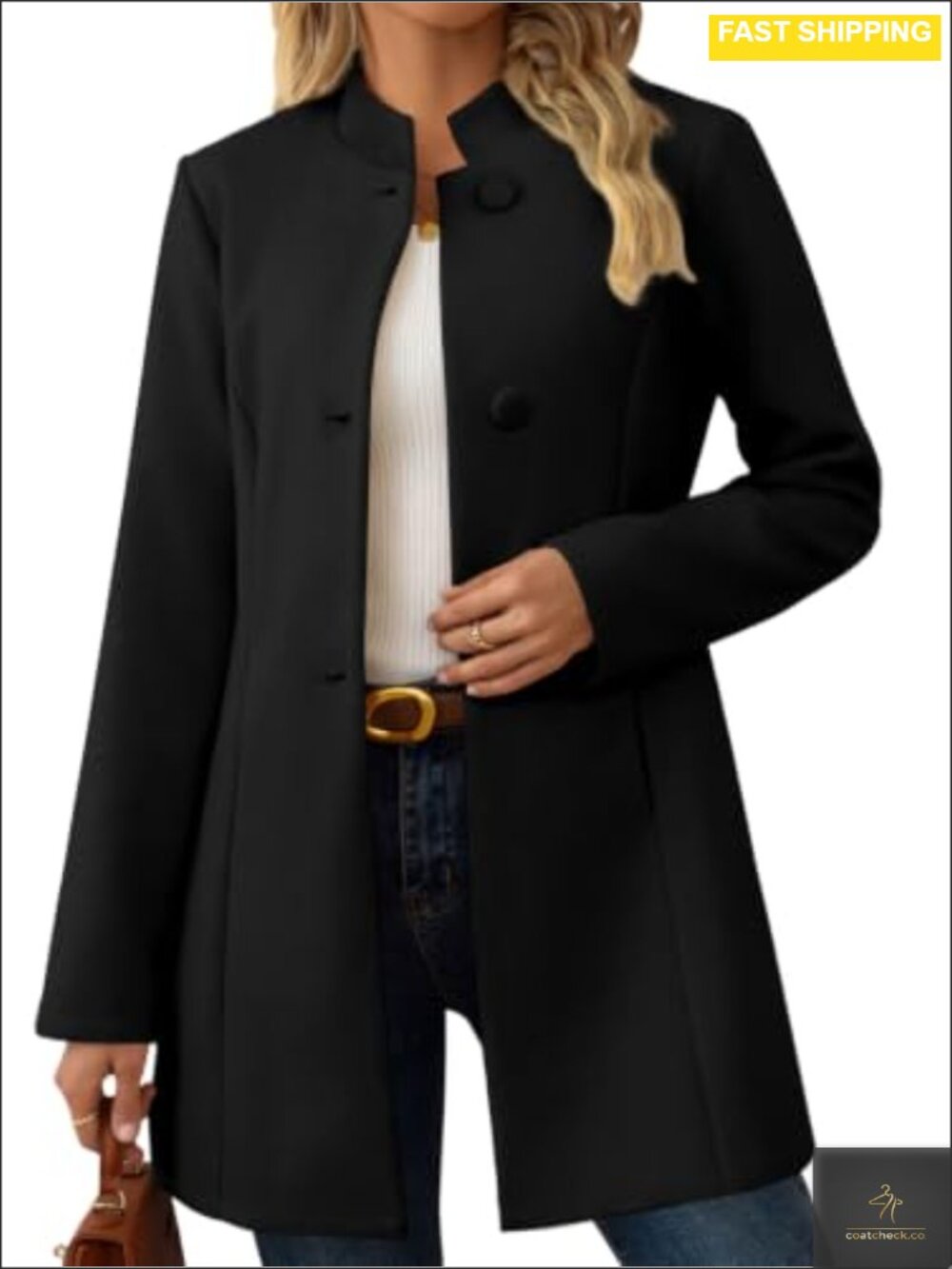 Slim Fit Wool Blend Pea Coat Mid-Long Single Breasted Back Slit